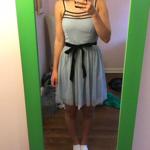 Delicate Blue Dress with Velvet Ribbon Tie